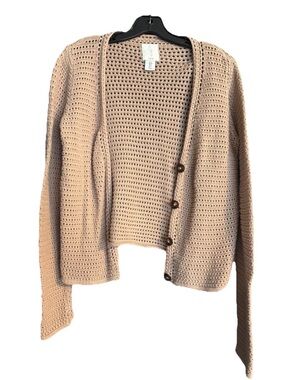 Joie Tan Open-Knit Button Cardigan